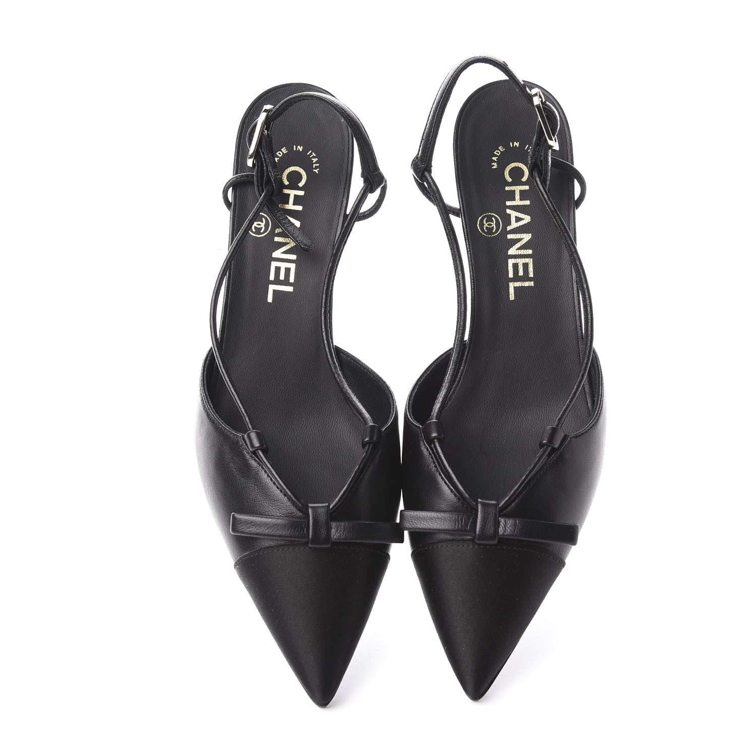 Chanel Lambskin Satin Slingback Cap Toe Bow Pumps 35.5 Black 5 of 11