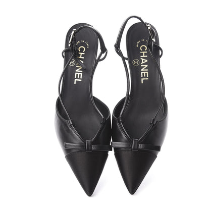 Chanel Lambskin Satin Slingback Cap Toe Bow Pumps 35.5 Black 5 of 11