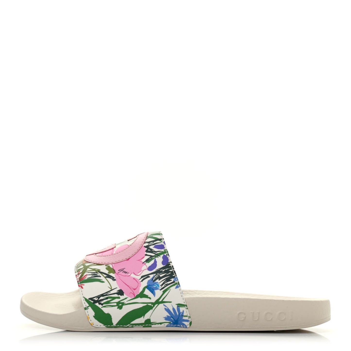 X KEN SCOTT Rubber Infinity Giardino d Apri Interlocking G Womens Pool Slide Sandals 35 Ivory Pink Wild Rose