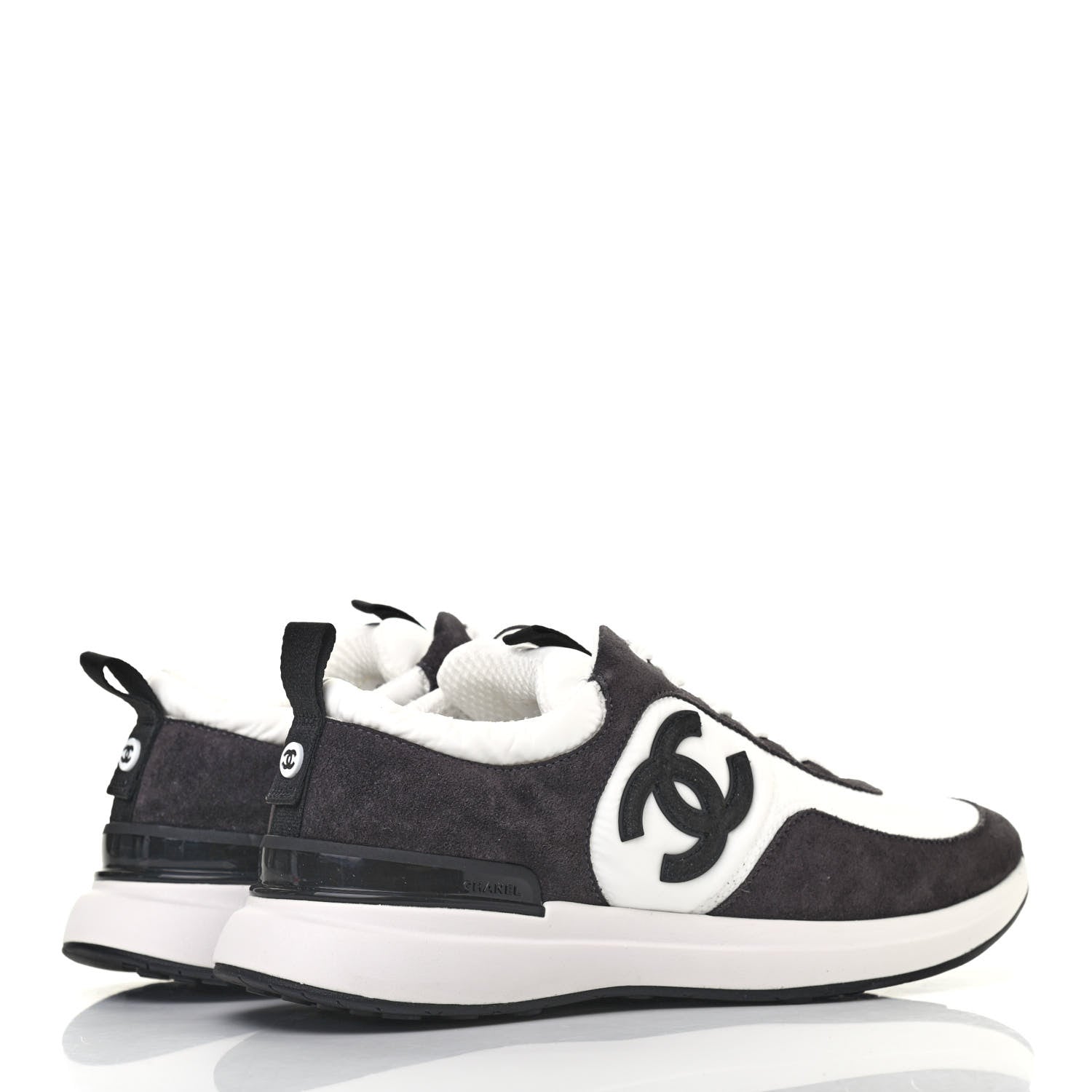 Chanel Nylon Calfskin Suede Womens CC Sneakers 37.5 White Black 3 of 4