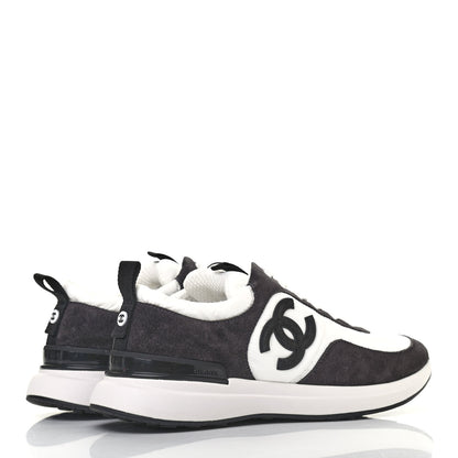 Chanel Nylon Calfskin Suede Womens CC Sneakers 37.5 White Black 3 of 4