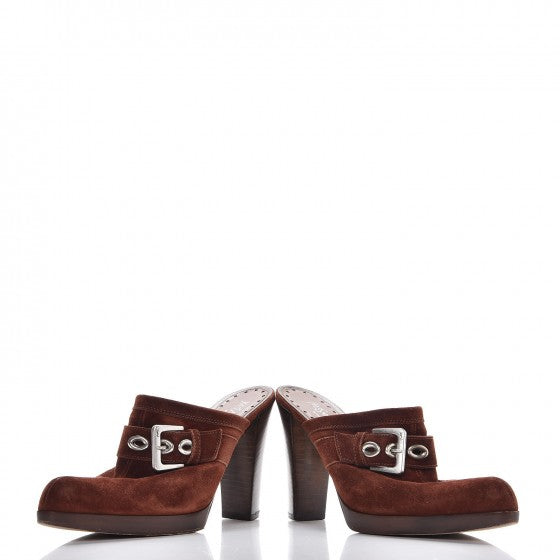 Suede Buckle Mules 38 Brown