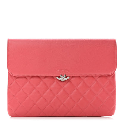 Chanel Grained Calfskin Quilted CC Box Pouch Red 1 of 8
