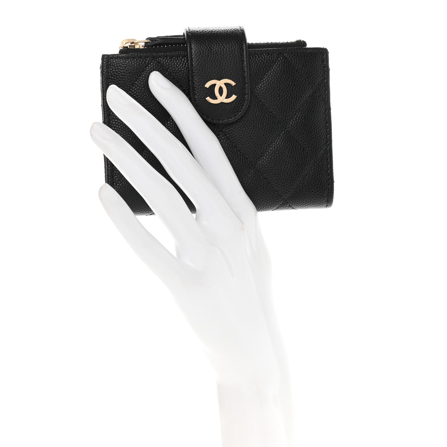 Chanel Caviar Quilted Compact Zipped Pocket Wallet Black 2 of 9