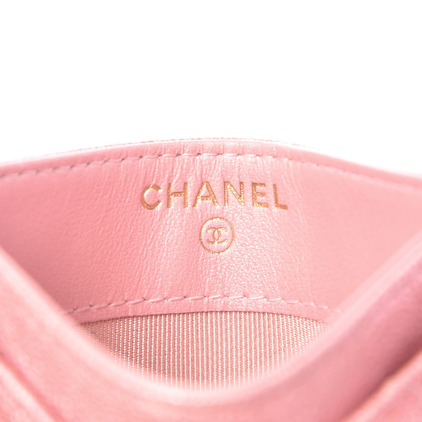 Iridescent Caviar Quilted Card Holder Rose Pink