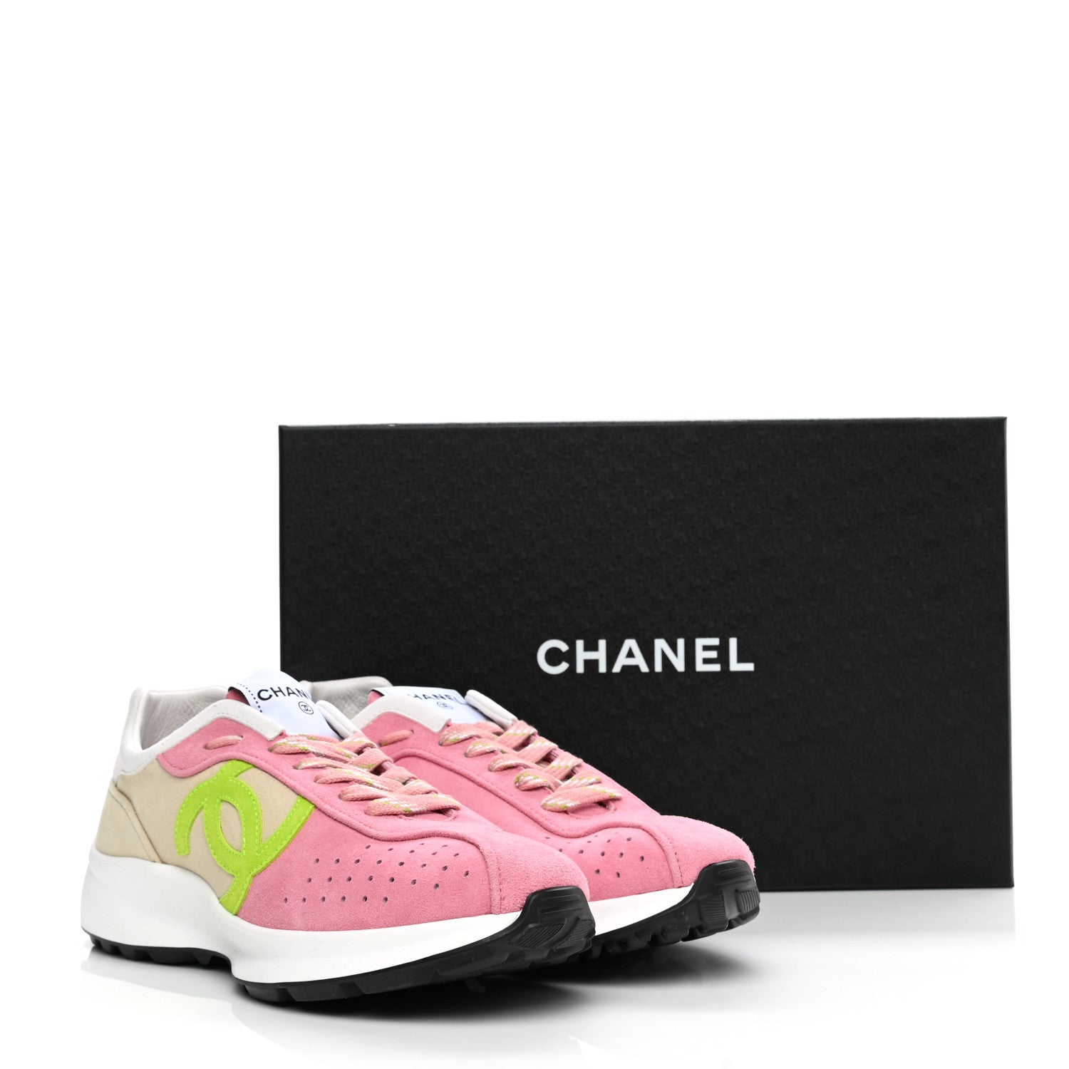 Chanel Fabric Suede Kidskin CC Sneakers 40 Pink Green 9 of 9