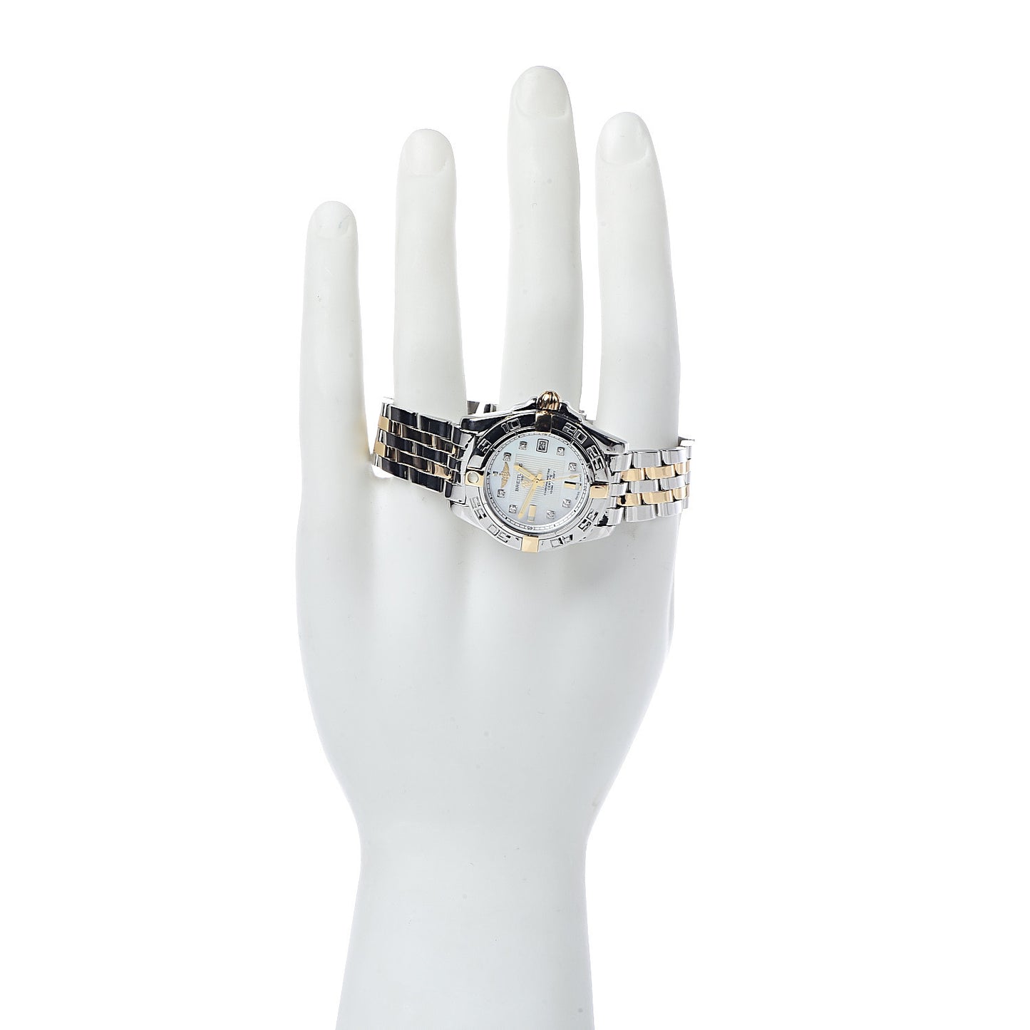 Stainless Steel 18K Yellow Gold Diamond Mother of Pearl 32mm Galactic Quartz Watch D71356