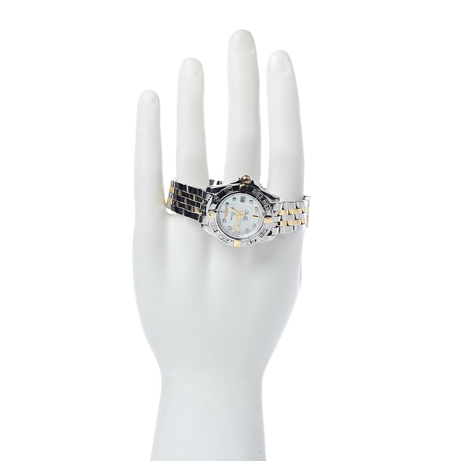 Breitling Stainless Steel 18K Yellow Gold Diamond Mother of Pearl 32mm Galactic Quartz Watch D71356 2 of 7