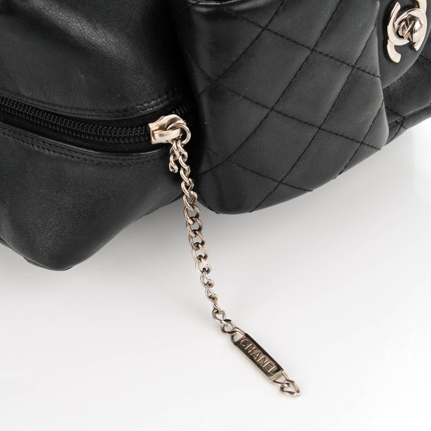 Calfskin Quilted Large Cambon Multipocket Reporter Black White