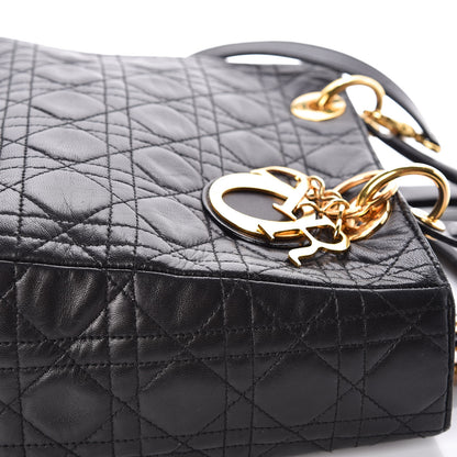 Christian Dior Lambskin Cannage Medium Lady Dior Black 12 of 17