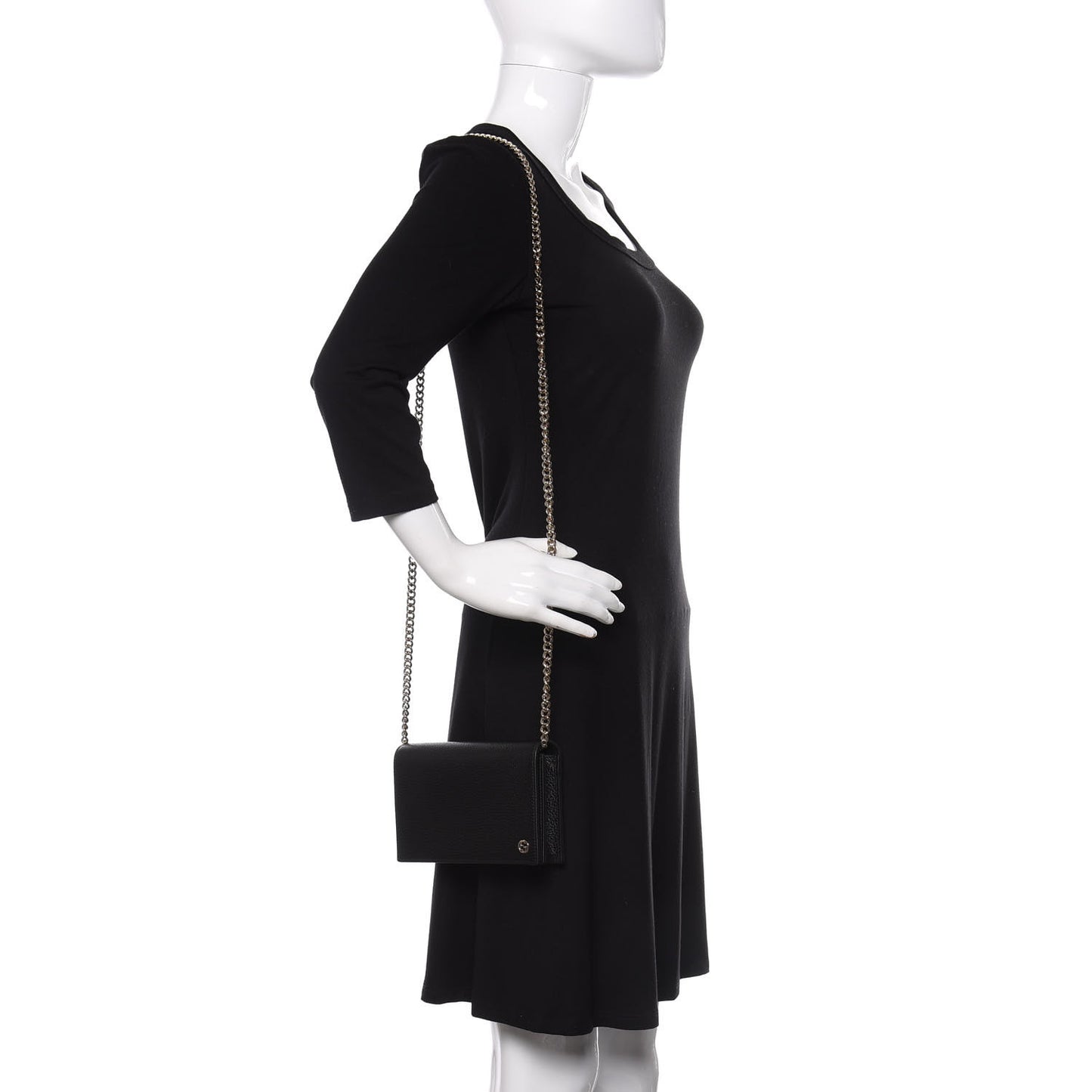 Dollar Calfskin Medium Betty Chain Wallet Black