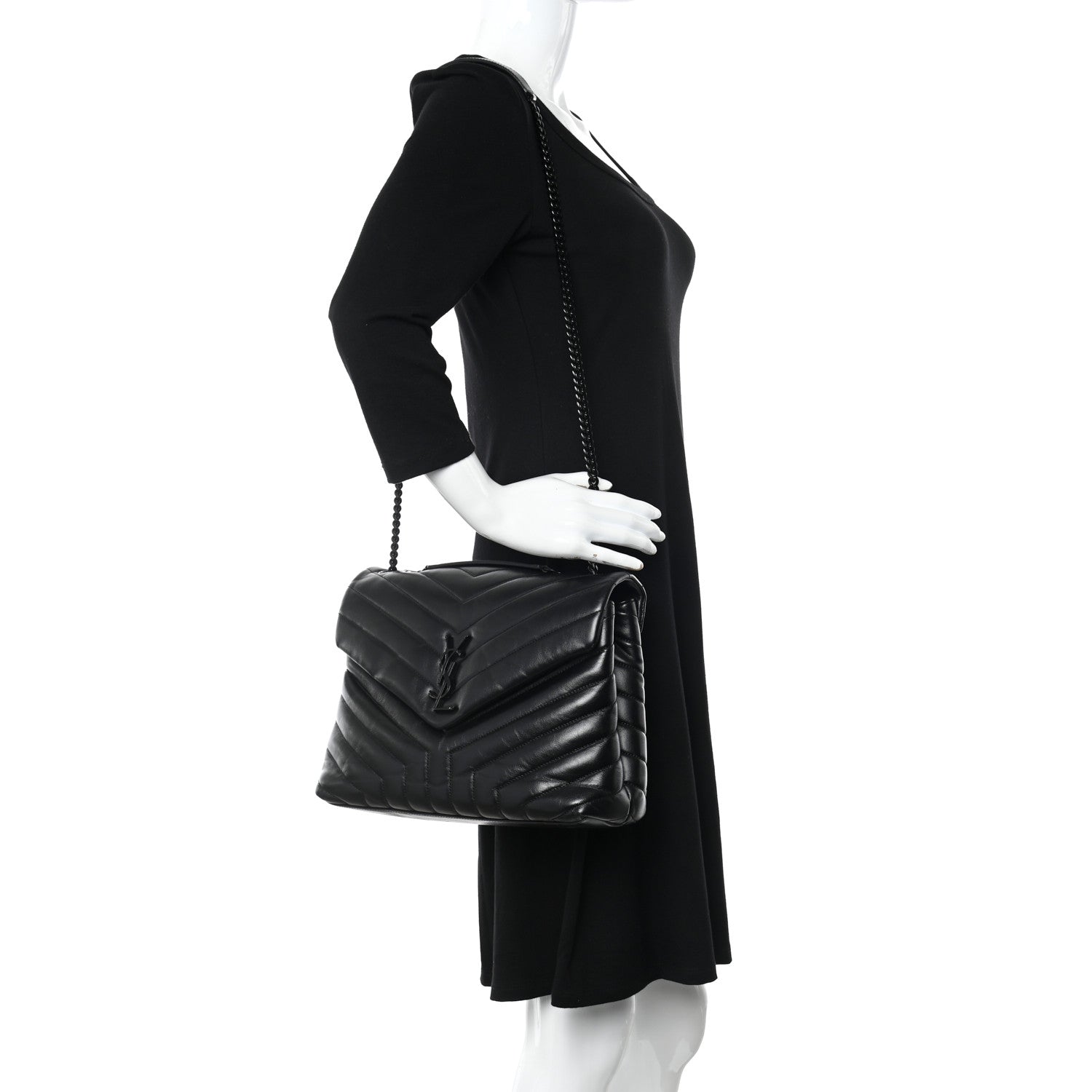 Saint Laurent Calfskin Y Quilted Monogram Medium Loulou Chain Satchel Black 2 of 11