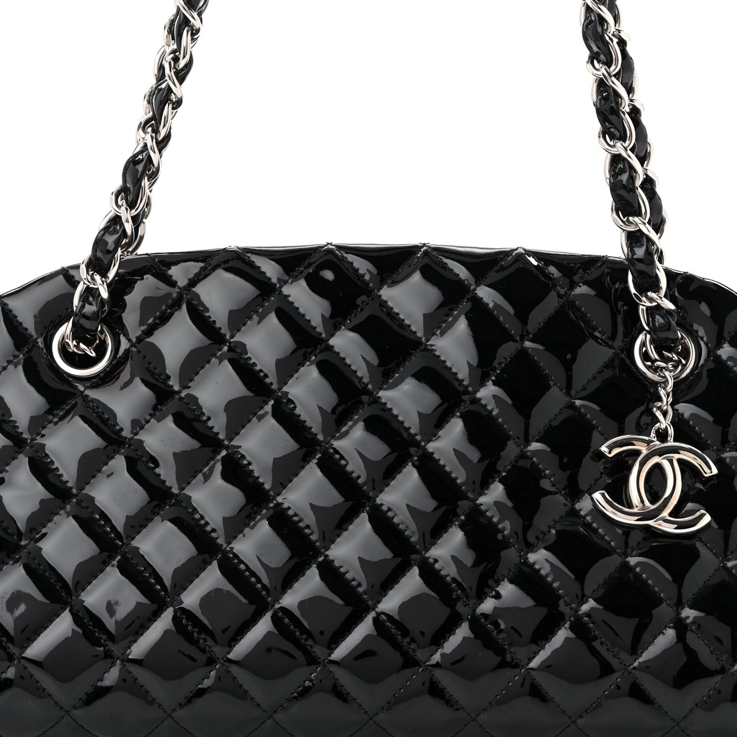 Patent Quilted Medium Just Mademoiselle Bowling Bag Black