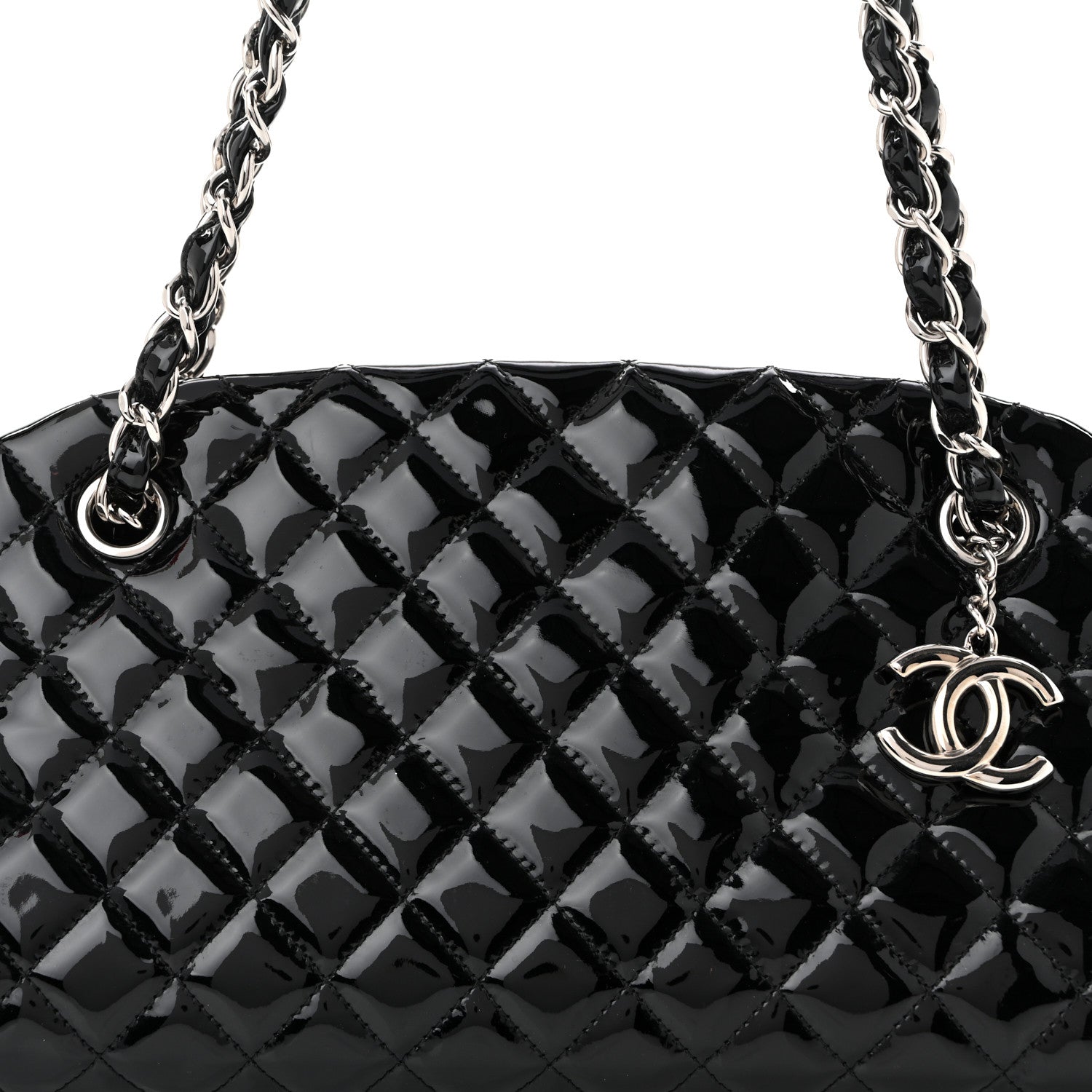 Chanel Patent Quilted Medium Just Mademoiselle Bowling Bag Black 7 of 10