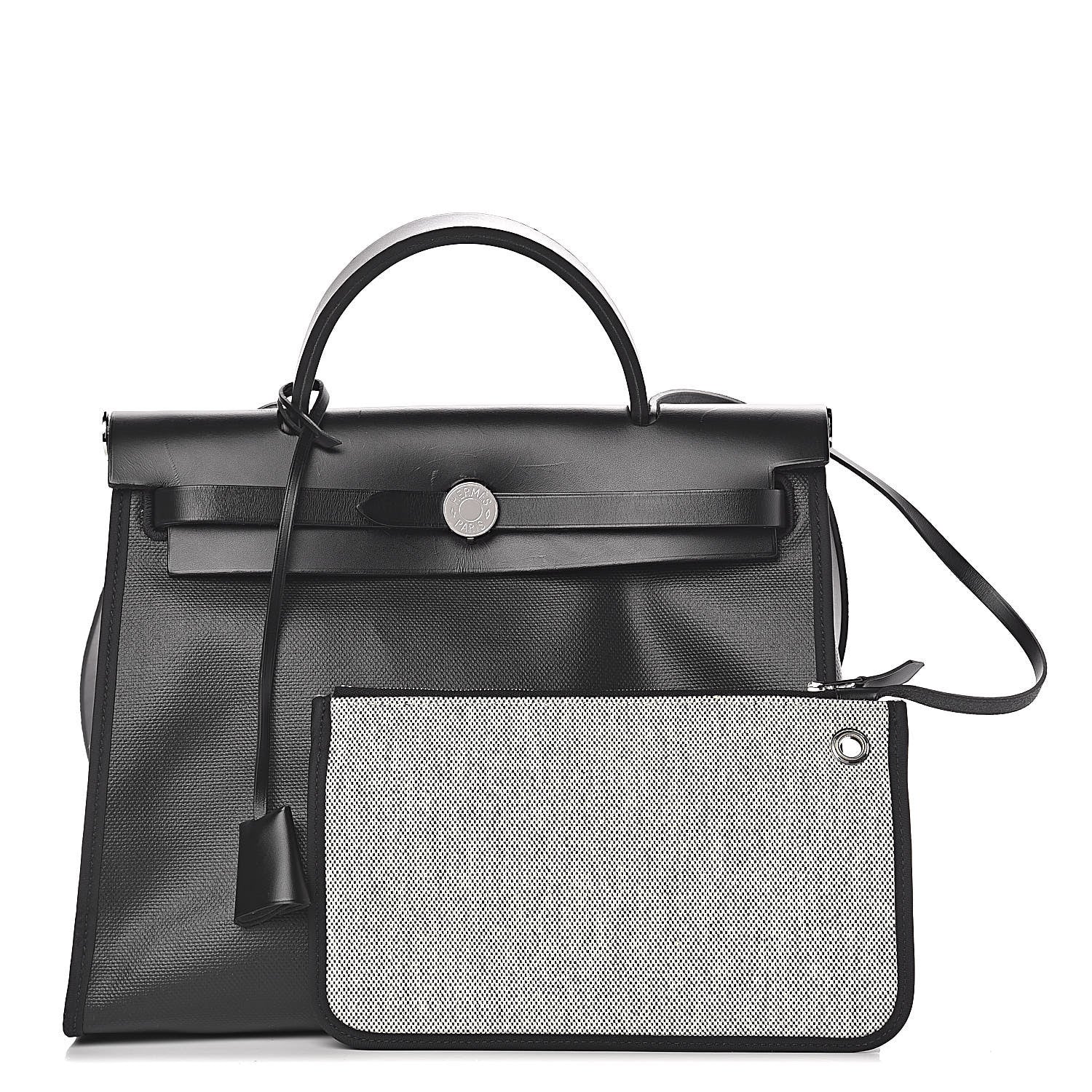 Hermes Toile H Berline Vache Hunter Herbag Zip PM 31 Black Ecru 1 of 18