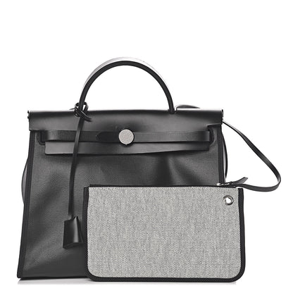 Hermes Toile H Berline Vache Hunter Herbag Zip PM 31 Black Ecru 1 of 18
