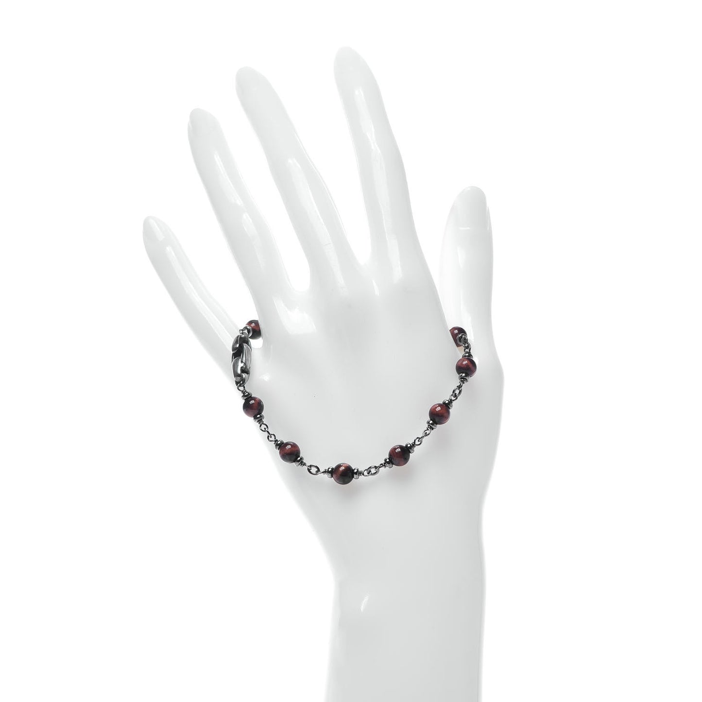 Sterling Silver Red Tiger Eye Mens Spiritual Beads Rosary Bracelet M