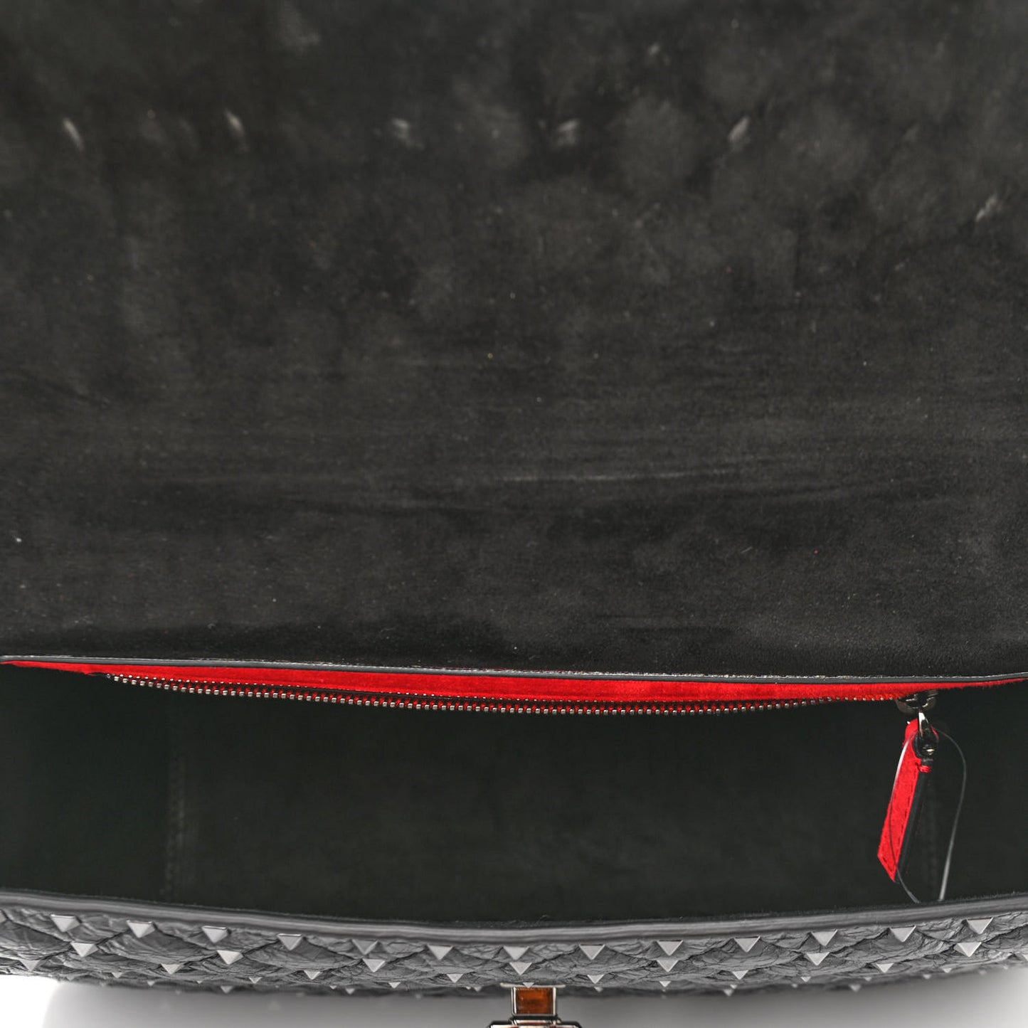 Craquele Nappa Large Rockstud Spike Shoulder Bag Black