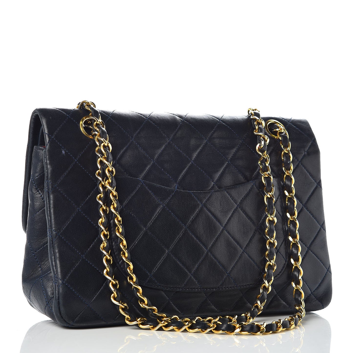 Lambskin Quilted Medium Double Flap Navy