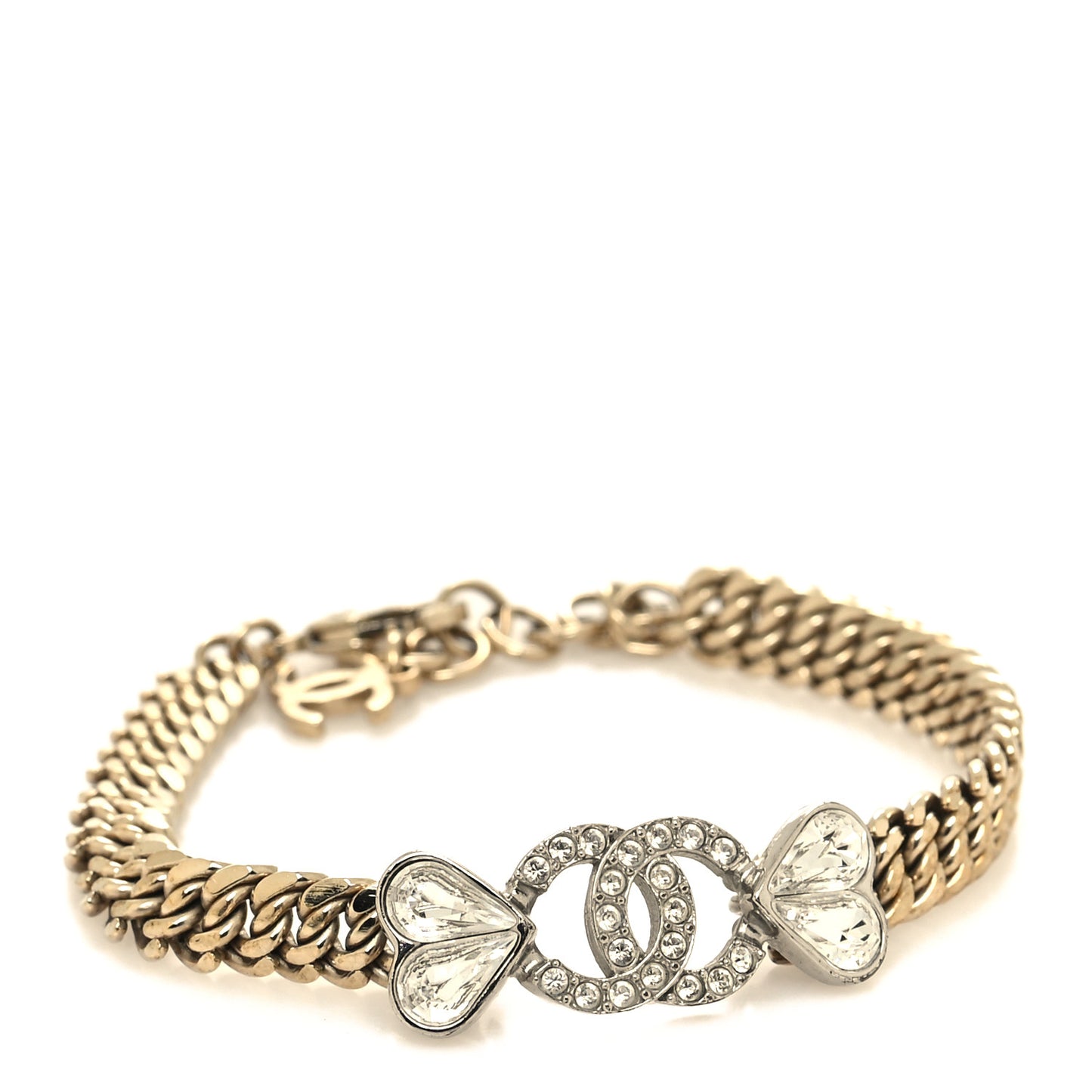 Crystal CC Heart Chain Bracelet Gold