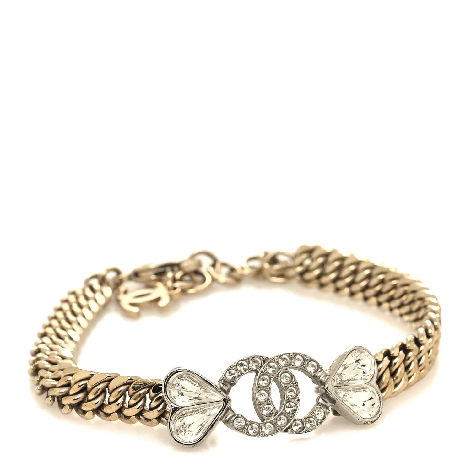 Chanel Crystal CC Heart Chain Bracelet Gold 1 of 6