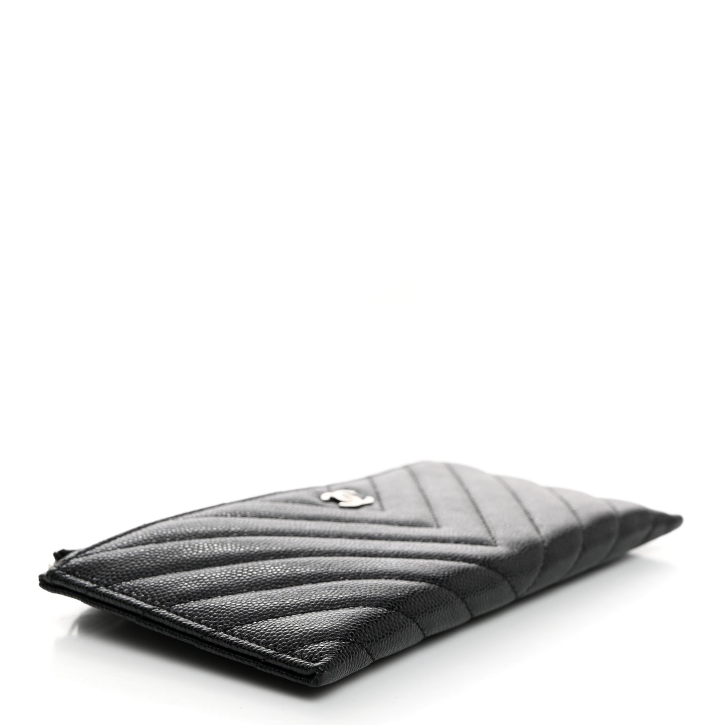 Caviar Chevron Quilted Zip Pouch Black