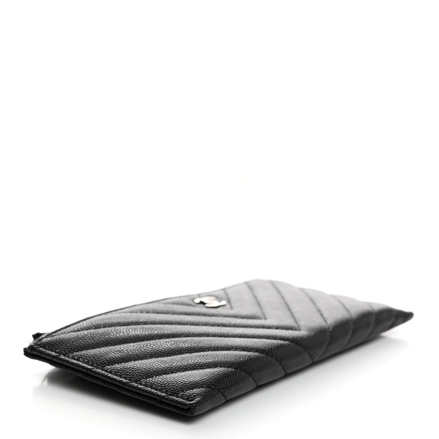 Chanel Caviar Chevron Quilted Zip Pouch Black 4 of 7