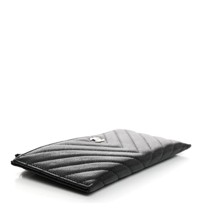 Chanel Caviar Chevron Quilted Zip Pouch Black 4 of 7