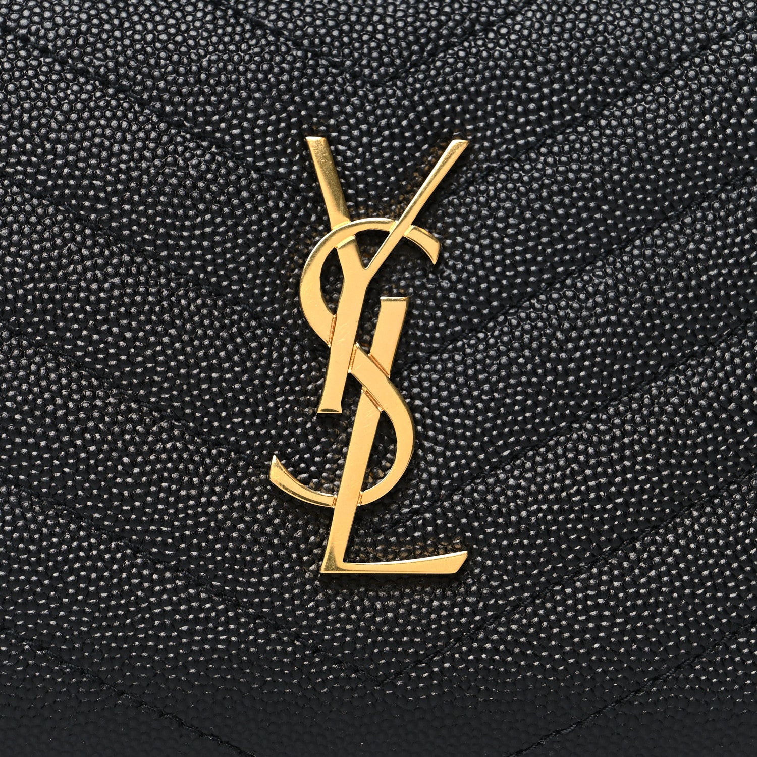 Saint Laurent Grain De Poudre Matelasse Chevron Monogram Compact Zip Around Wallet Black 8 of 8