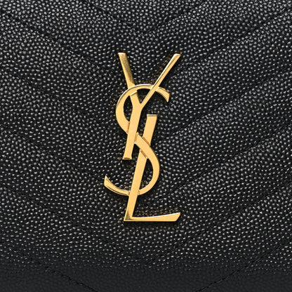 Saint Laurent Grain De Poudre Matelasse Chevron Monogram Compact Zip Around Wallet Black 8 of 8