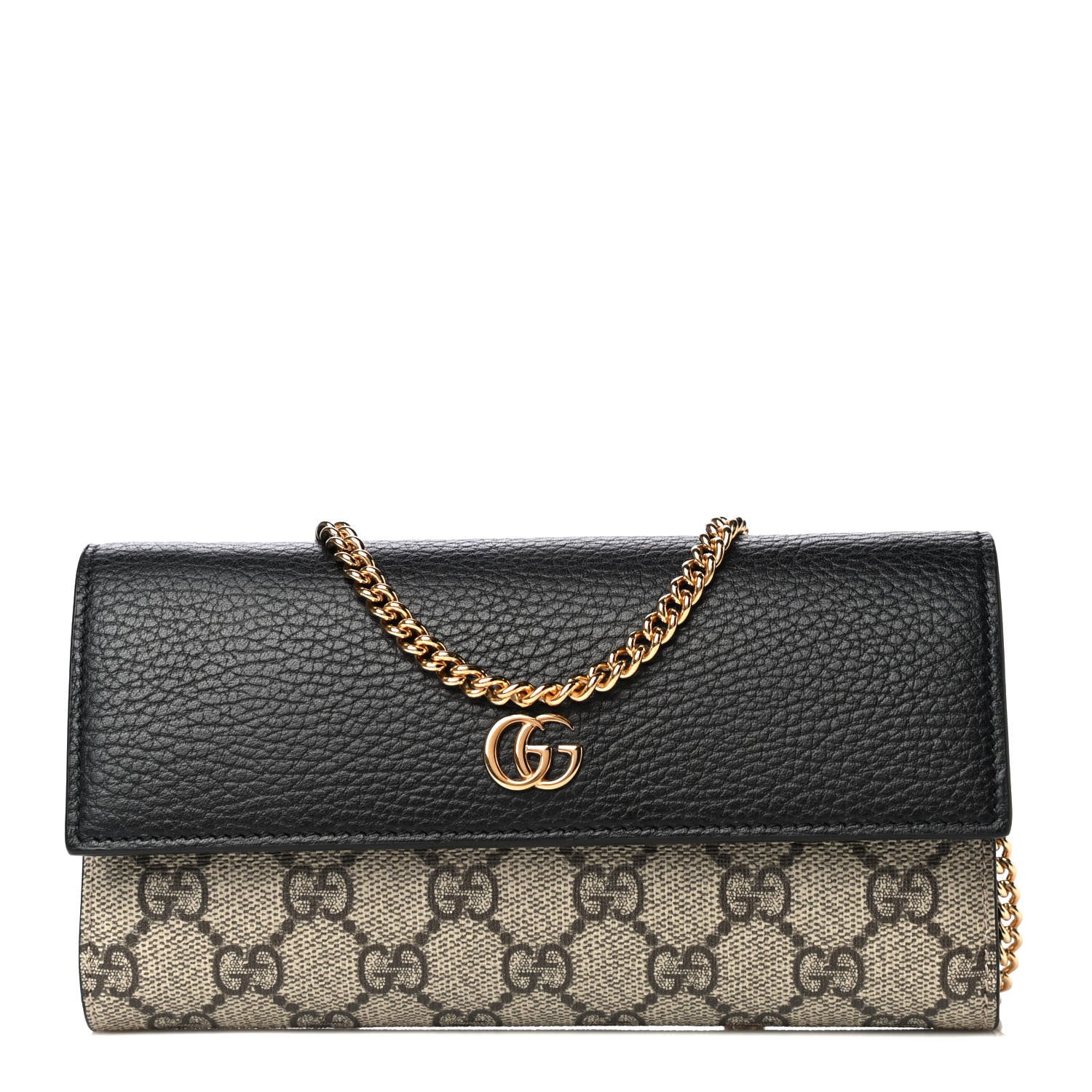 Gucci Dollar Calfskin GG Supreme Monogram Petite GG Marmont Wallet Chain Bag Black Beige Ebony 1 of 11