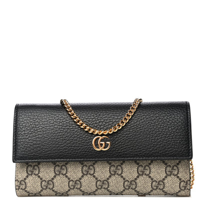 Gucci Dollar Calfskin GG Supreme Monogram Petite GG Marmont Wallet Chain Bag Black Beige Ebony 1 of 11
