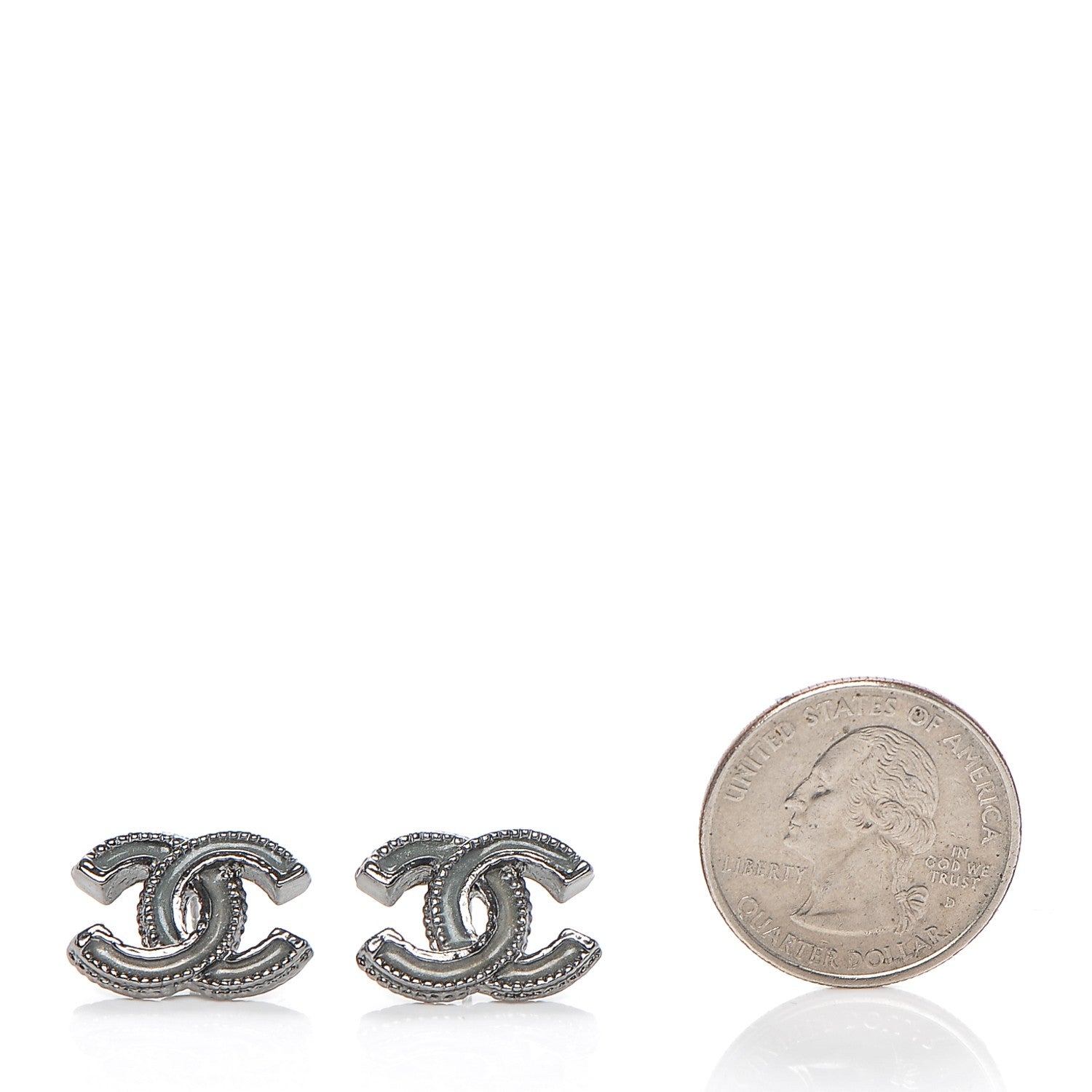 Chanel Enamel CC Earrings Ruthenium Dark Grey 2 of 4