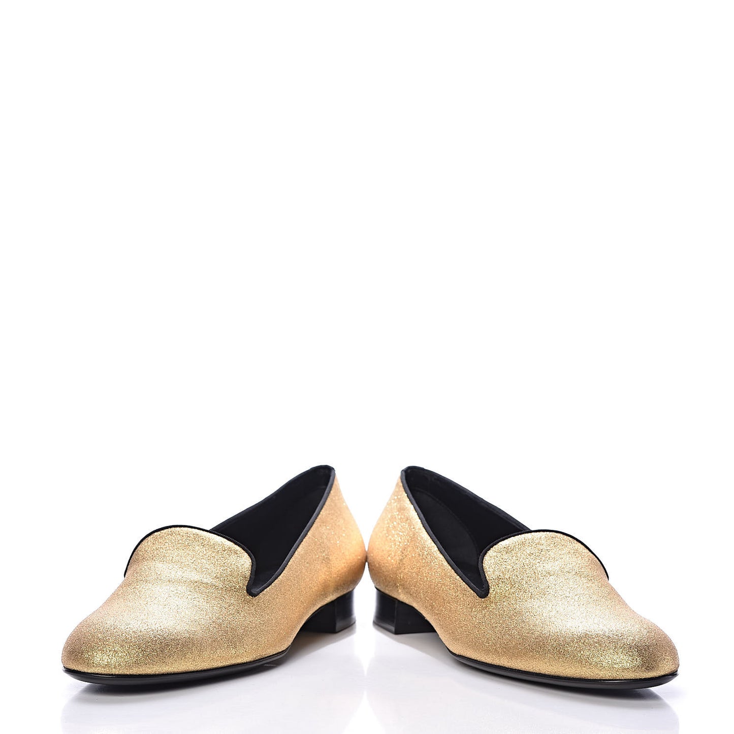 Metallic Calfskin Smoking Slipper Flat Loafers 37 Gold
