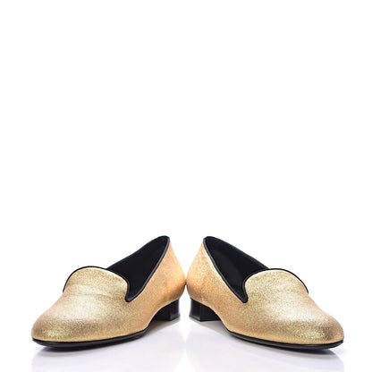 Saint Laurent Metallic Calfskin Smoking Slipper Flat Loafers 37 Gold 5 of 11