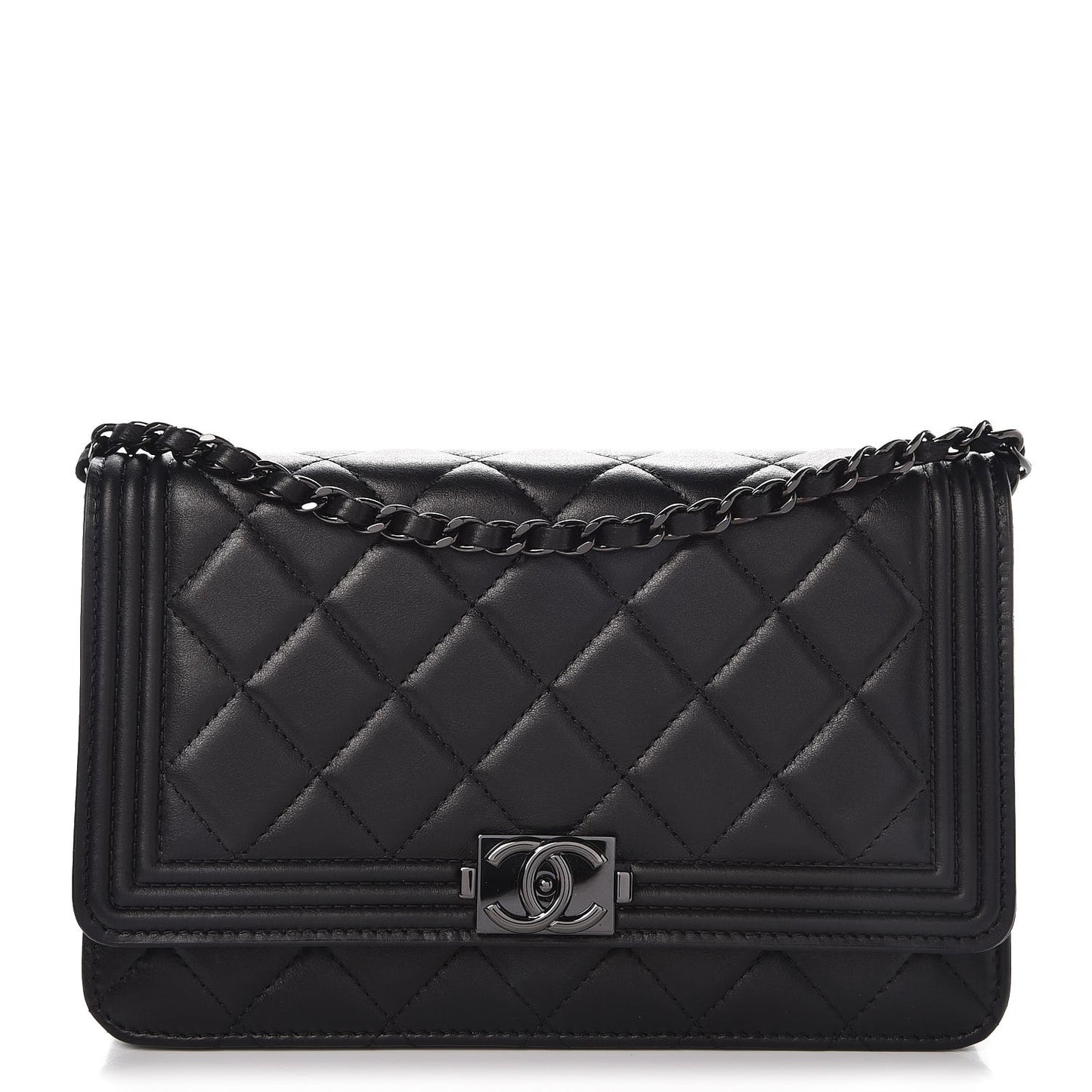 Calfskin Quilted Boy Wallet On Chain WOC So Black