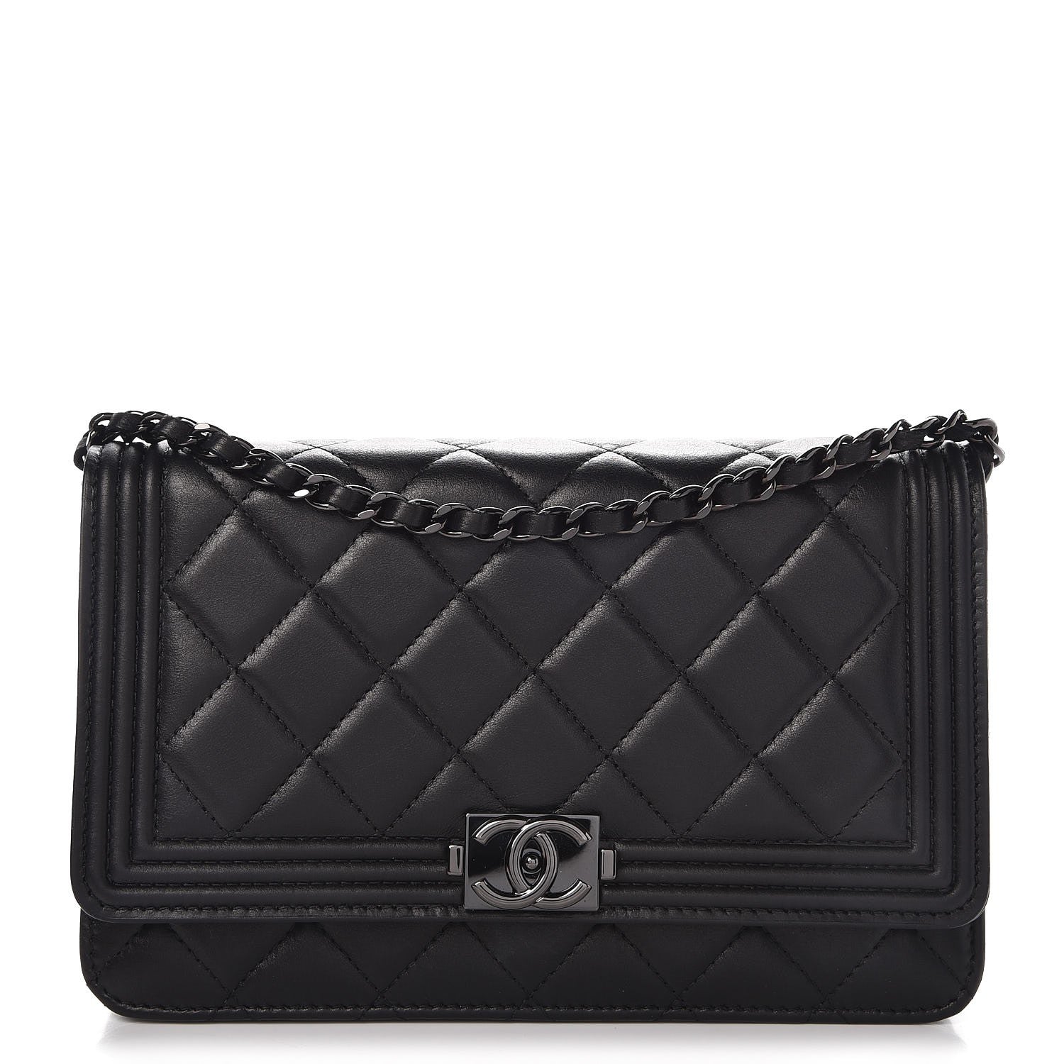 Chanel Calfskin Quilted Boy Wallet On Chain WOC So Black 1 of 9
