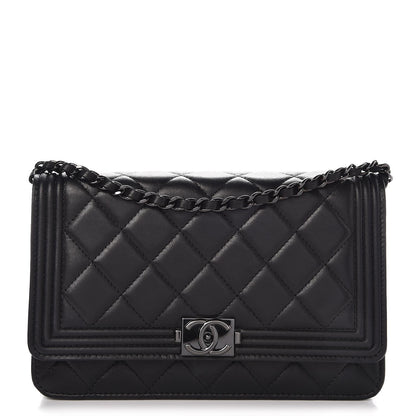 Chanel Calfskin Quilted Boy Wallet On Chain WOC So Black 1 of 9