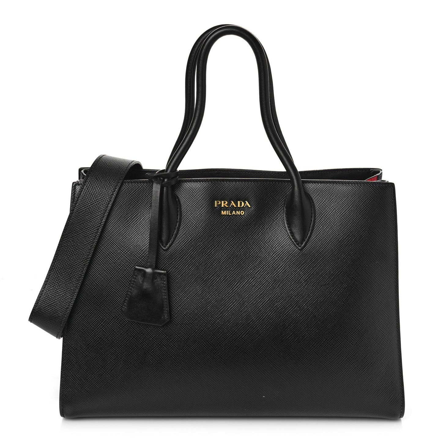 Saffiano City Calfskin Large Bibliothèque Top Handle Black Fuoco