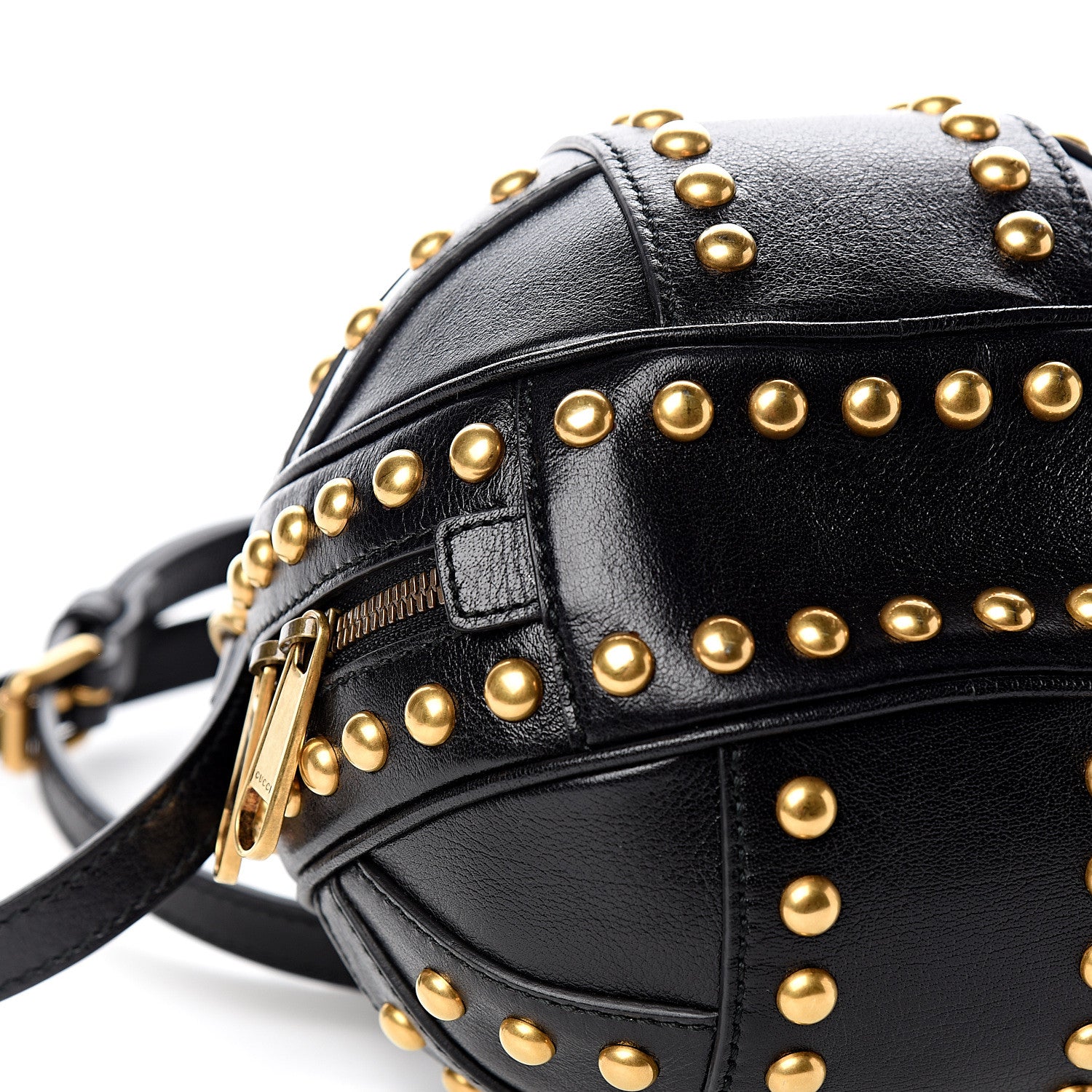 Gucci Calfskin Studded Mini Tifosa Baseball Shaped Shoulder Bag Black 7 of 9