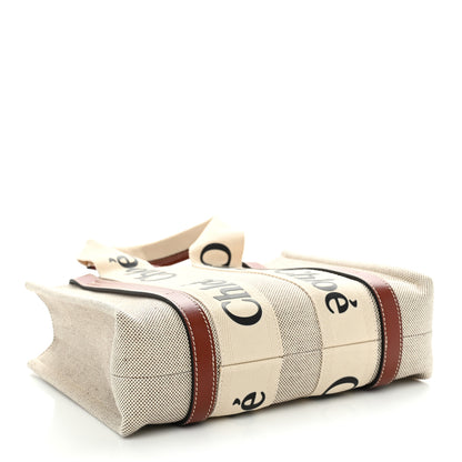 Chloe Cotton Calfskin Small Woody Ribbon Tote With Strap White Brown 4 of 10