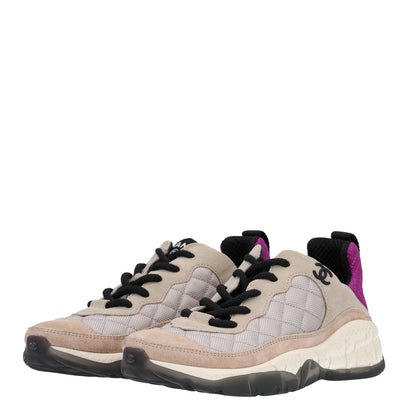 Chanel Mesh Suede Calfskin CC Sneakers 36 Light Beige Purple Beige 5 of 10