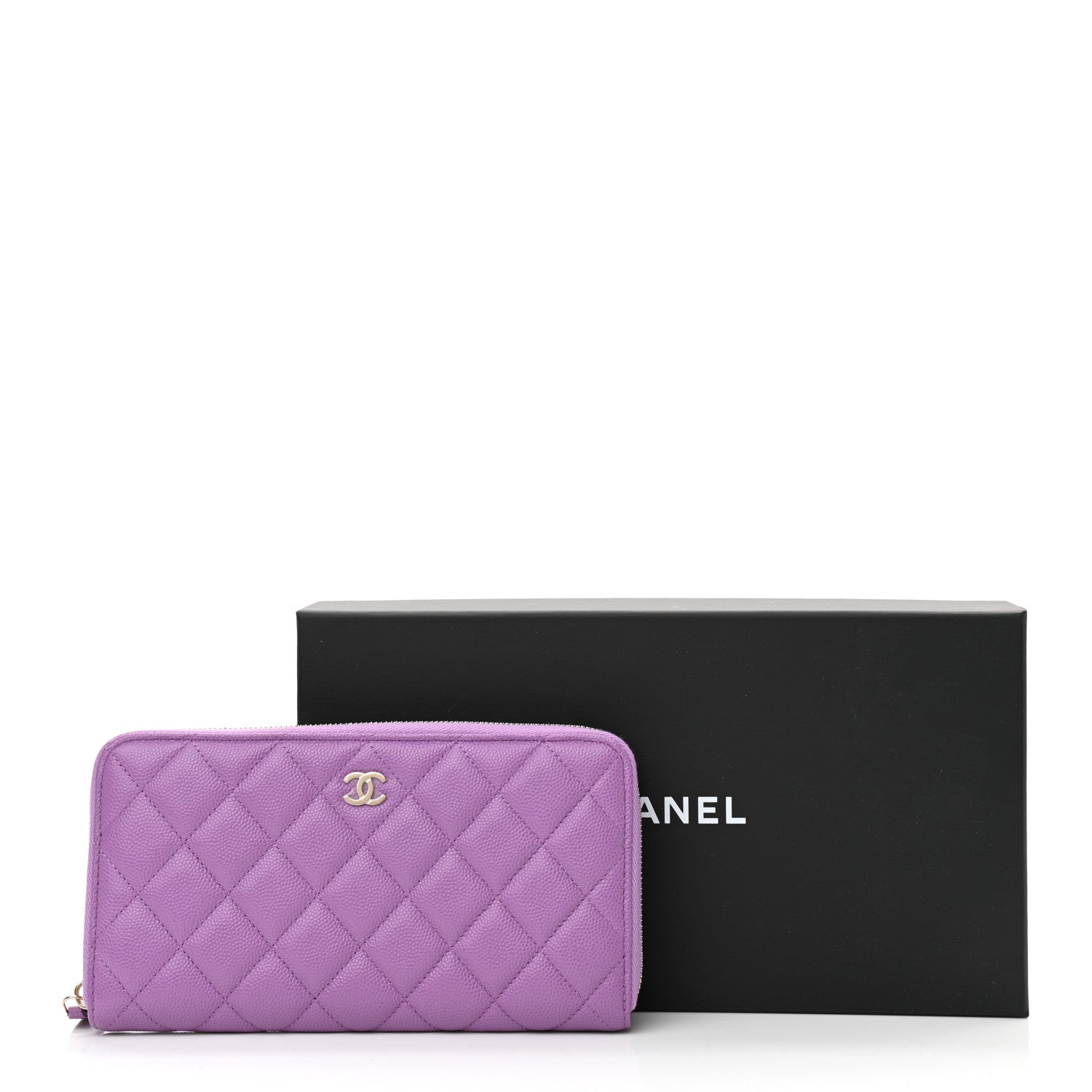 Chanel Caviar Quilted Large Gusset Zip Around Wallet Purple 9 of 9