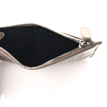 Balenciaga Shiny Calfskin Logo Crocodile Embossed Large Cash Long Coin Card Holder Mink Grey White 5 of 7