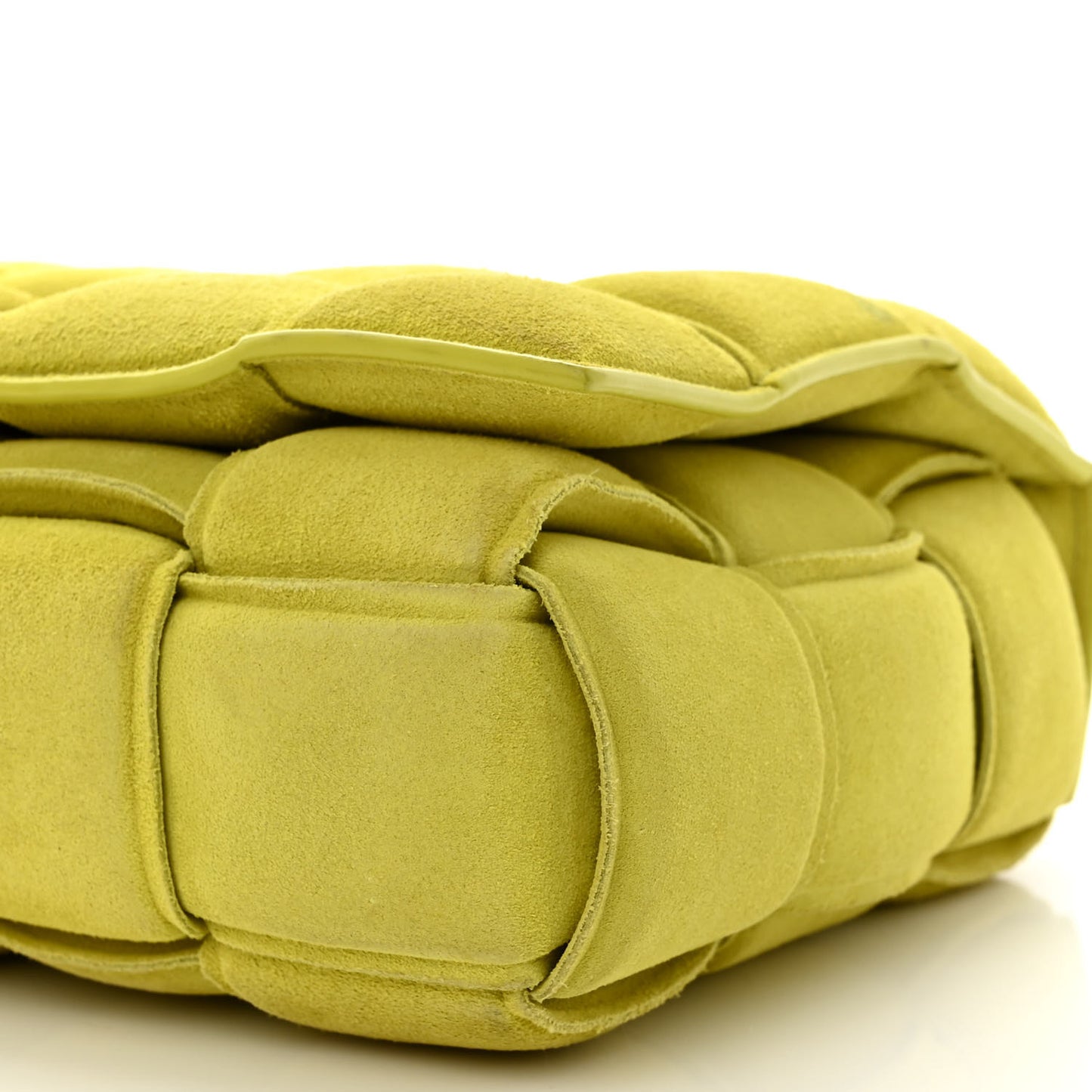 Suede Maxi Intrecciato Padded Chain Cassette Crossbody Bag Kiwi