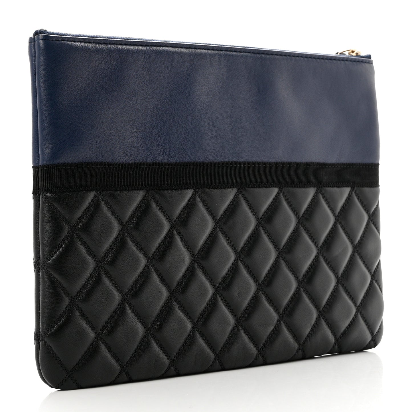 Goatskin Lambskin Grosgrain Pearl CC Medium Cosmetic Case Black Navy