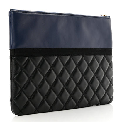 Chanel Goatskin Lambskin Grosgrain Pearl CC Medium Cosmetic Case Black Navy 3 of 7