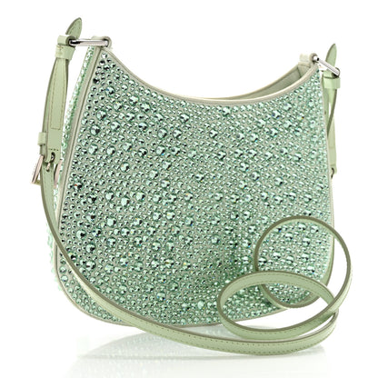 Prada Satin Crystal Cleo Adjustable Strap Shoulder Bag Acqua 2 of 11