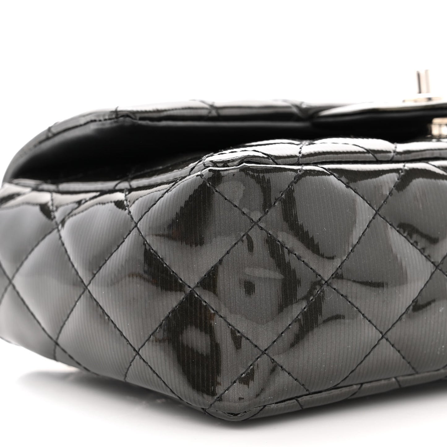 Striated Patent Quilted Mini Rectangular Flap Black