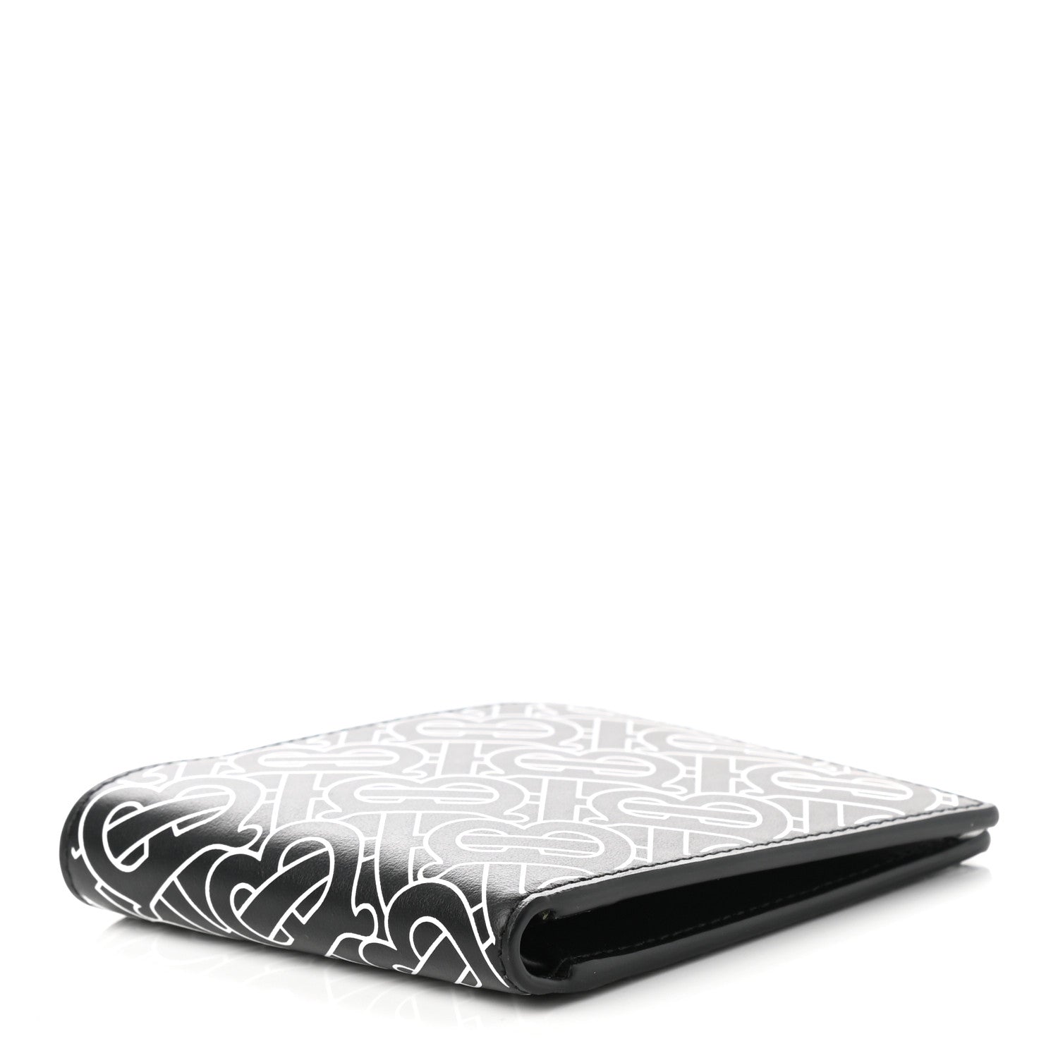 Burberry Calfskin Embossed Monogram Bi-Fold Wallet Black White 4 of 6